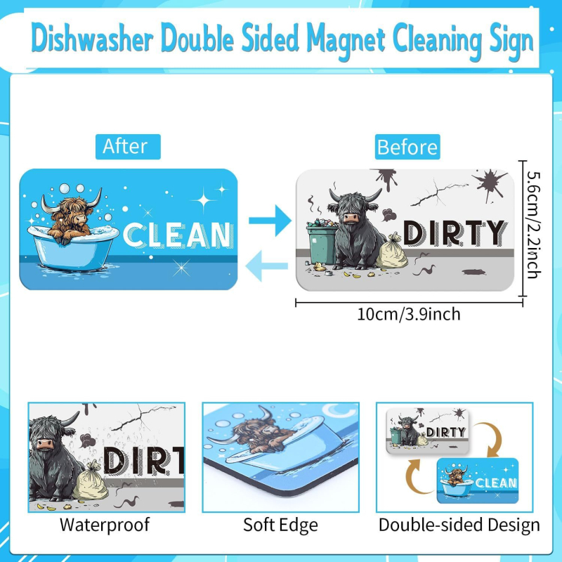 Magnetski znak za perilicu posuđa – Dvostrani indikator čišćenja, mekan magnetski materijal, prilagodljivo, Značka Shengrun