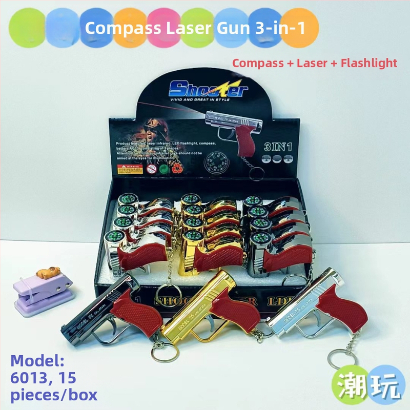 Višenamjensko lasersko uređaj s lampom, kompasom i povećalom – metalno-plastično kućište; marka Blue Whale Things; stil: trendi zabava; pogodno kao dar: druge prigode; bez logotipa