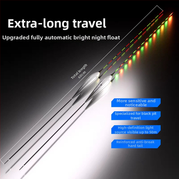 Plută de pescuit pentru drift vertical, material Nano, iluminare LED, utilizare zi-noapte, indicator de mușcă cu schimbare de culoare