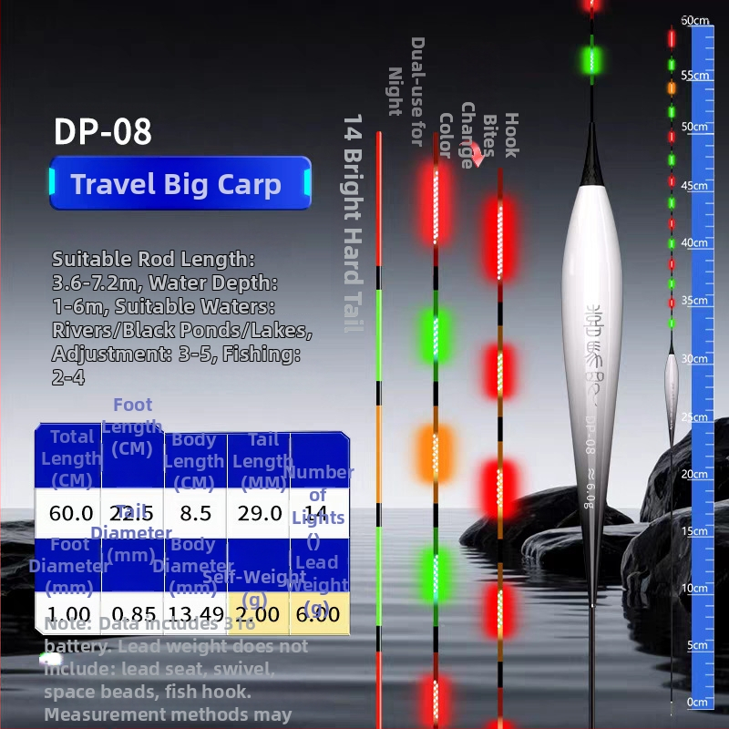 Plută de pescuit pentru drift vertical, material Nano, iluminare LED, utilizare zi-noapte, indicator de mușcă cu schimbare de culoare