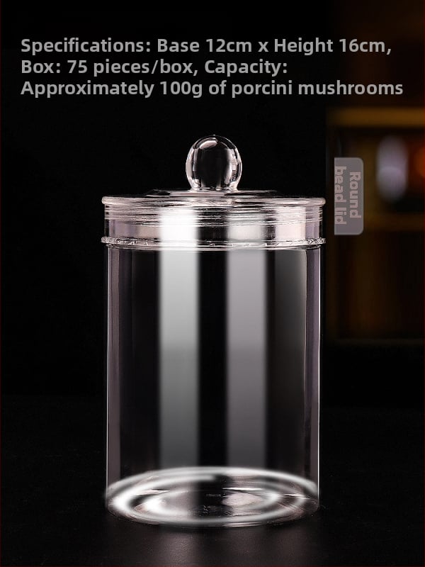 Хранителен пластмасов буркан с кръгъл топчест капак за портокалова кора, Fish Maw и манатарки, подхранващи билки; PET материал, с капак, персонализируем; капацитет: 1219, 1216, 1523, 1220.