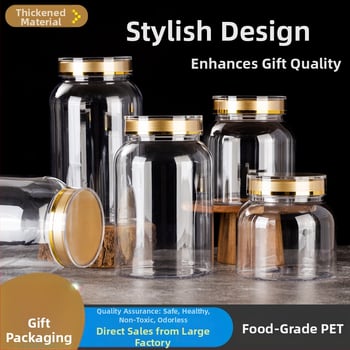 Пластмасов PET буркан за здравословни продукти с двойно златно капаче, хранителен клас контейнер за споров прах и американски женшен; отпечатване на лого налично; капацитет 800-1650 ml
