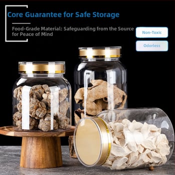 Пластмасов PET буркан за здравословни продукти с двойно златно капаче, хранителен клас контейнер за споров прах и американски женшен; отпечатване на лого налично; капацитет 800-1650 ml