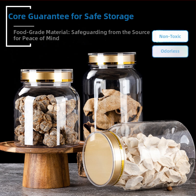 Пластмасов PET буркан за здравословни продукти с двойно златно капаче, хранителен клас контейнер за споров прах и американски женшен; отпечатване на лого налично; капацитет 800-1650 ml