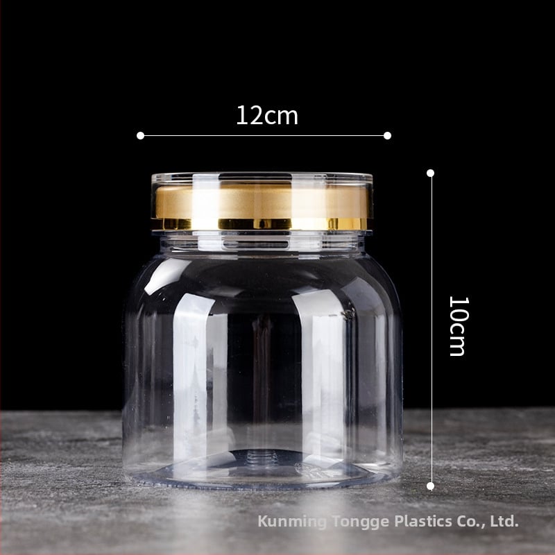 Пластмасов PET буркан за здравословни продукти с двойно златно капаче, хранителен клас контейнер за споров прах и американски женшен; отпечатване на лого налично; капацитет 800-1650 ml