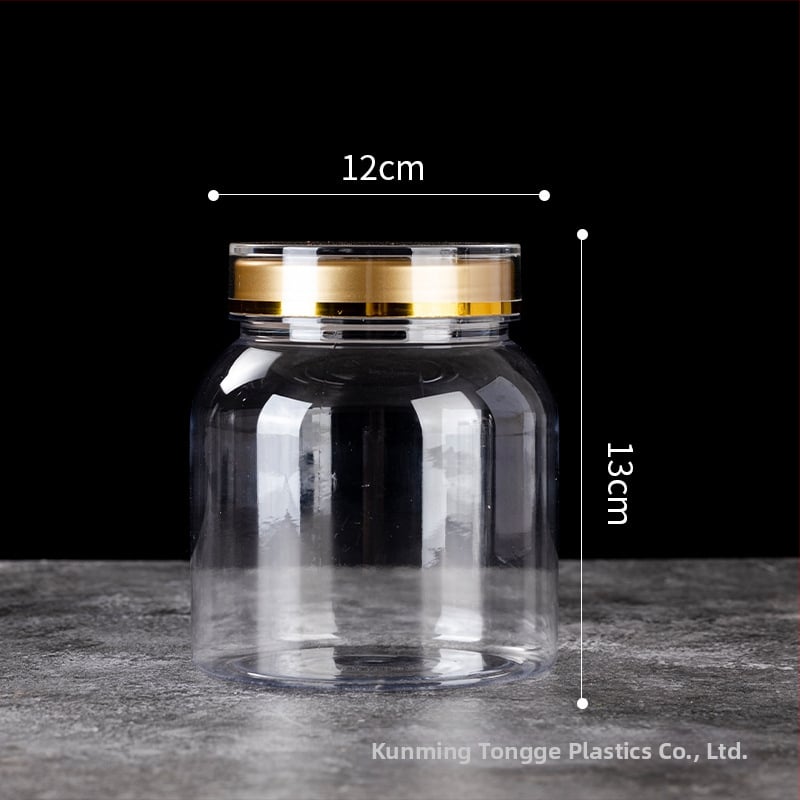 Пластмасов PET буркан за здравословни продукти с двойно златно капаче, хранителен клас контейнер за споров прах и американски женшен; отпечатване на лого налично; капацитет 800-1650 ml