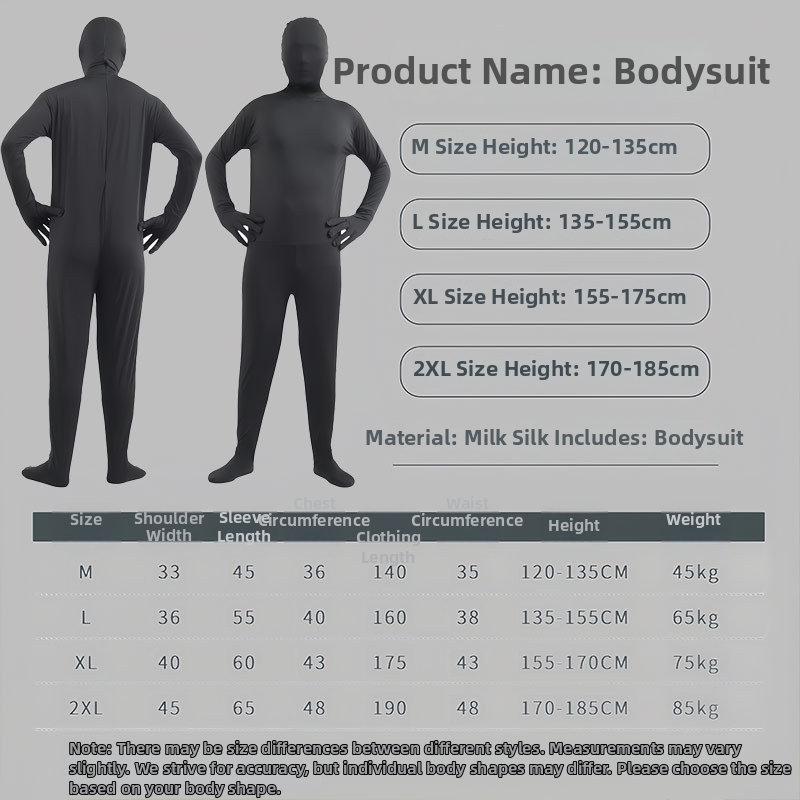 Unisex Halloween cosplay bodi – tkanina mliječne svile, smjesa Spandex-Poliester, jedinstveni komad, bez ovratnika, kazališni kostim