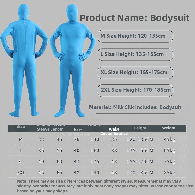 Unisex Halloween cosplay bodi – tkanina mliječne svile, smjesa Spandex-Poliester, jedinstveni komad, bez ovratnika, kazališni kostim