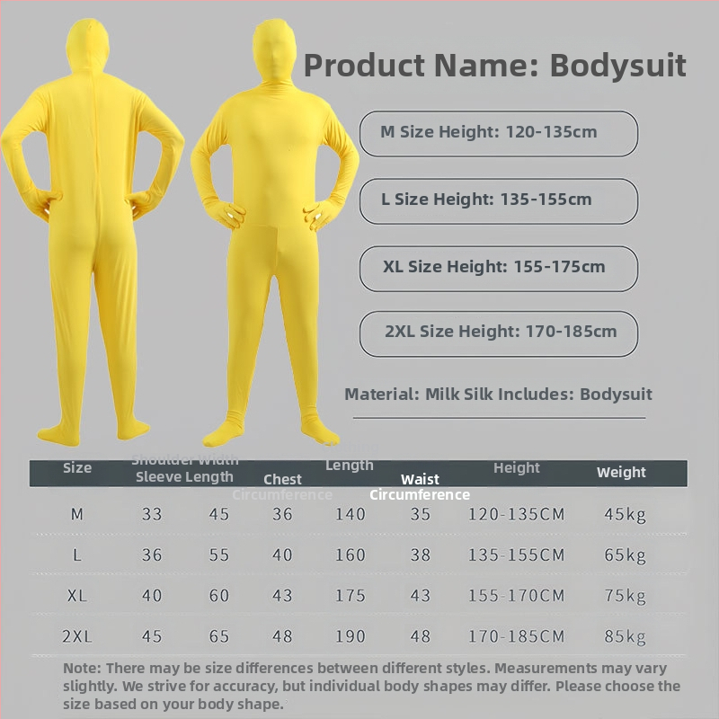 Unisex Halloween cosplay bodi – tkanina mliječne svile, smjesa Spandex-Poliester, jedinstveni komad, bez ovratnika, kazališni kostim