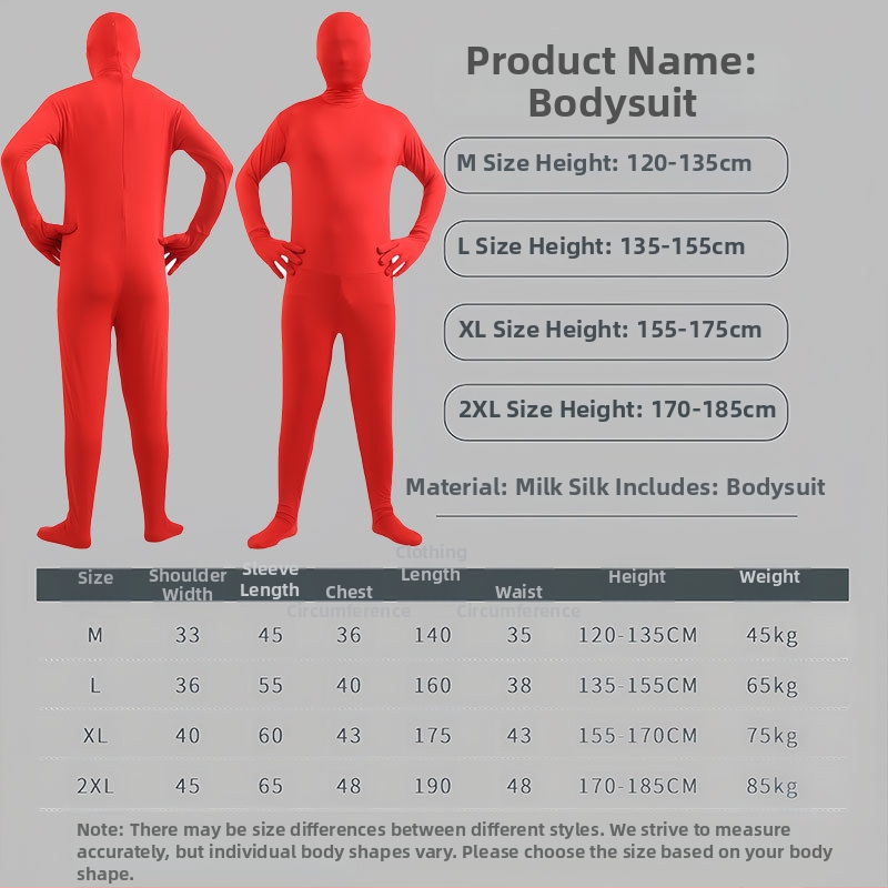 Unisex Halloween cosplay bodi – tkanina mliječne svile, smjesa Spandex-Poliester, jedinstveni komad, bez ovratnika, kazališni kostim