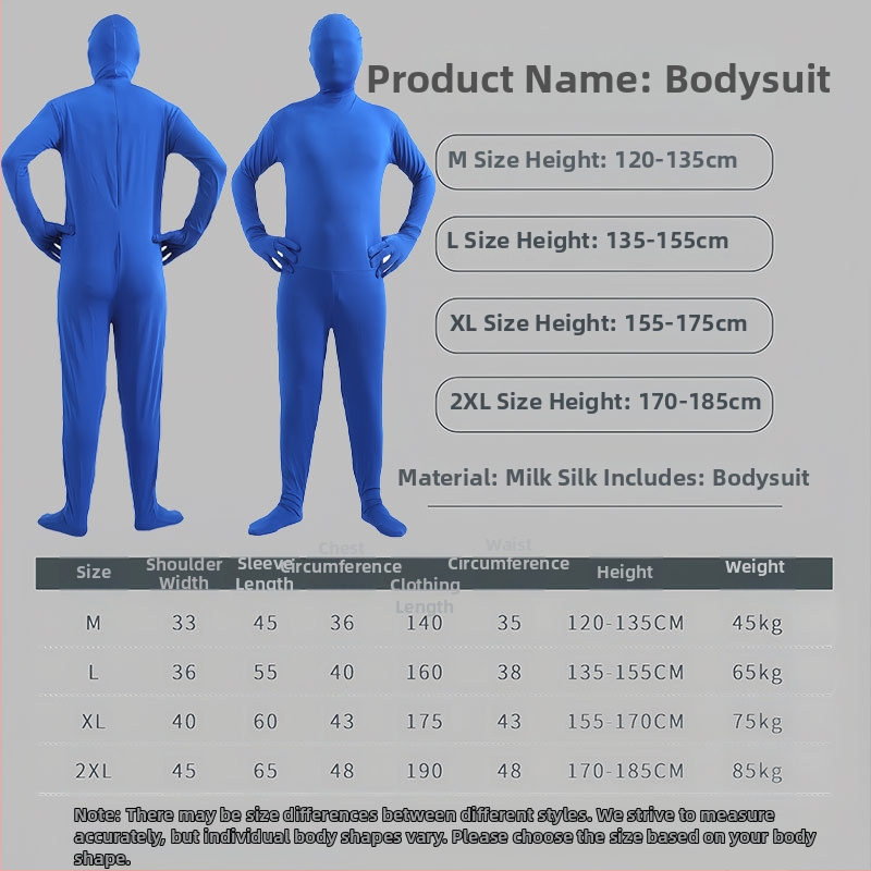 Unisex Halloween cosplay bodi – tkanina mliječne svile, smjesa Spandex-Poliester, jedinstveni komad, bez ovratnika, kazališni kostim