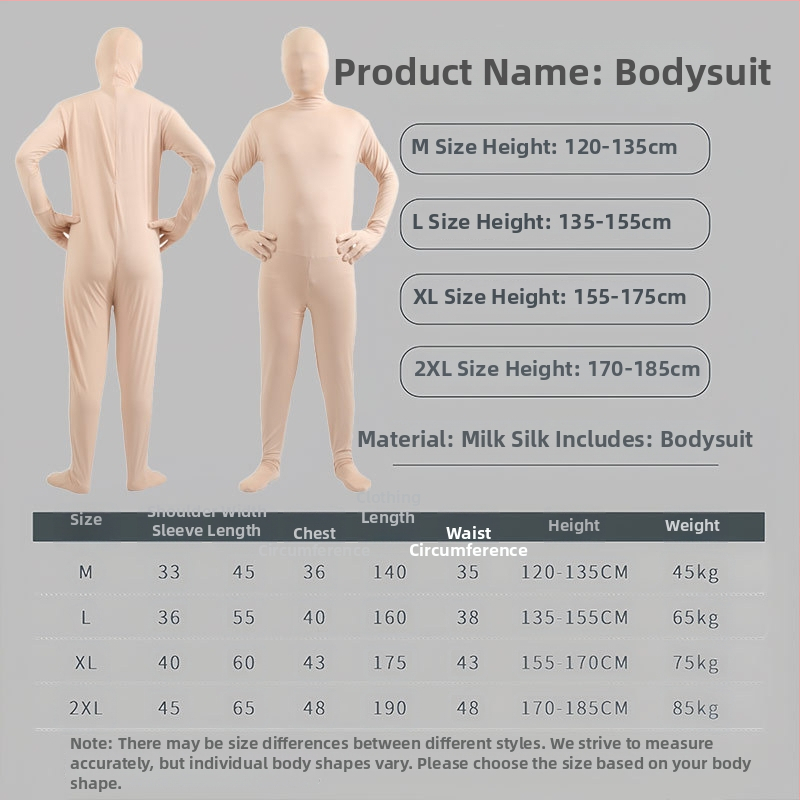 Unisex Halloween cosplay bodi – tkanina mliječne svile, smjesa Spandex-Poliester, jedinstveni komad, bez ovratnika, kazališni kostim