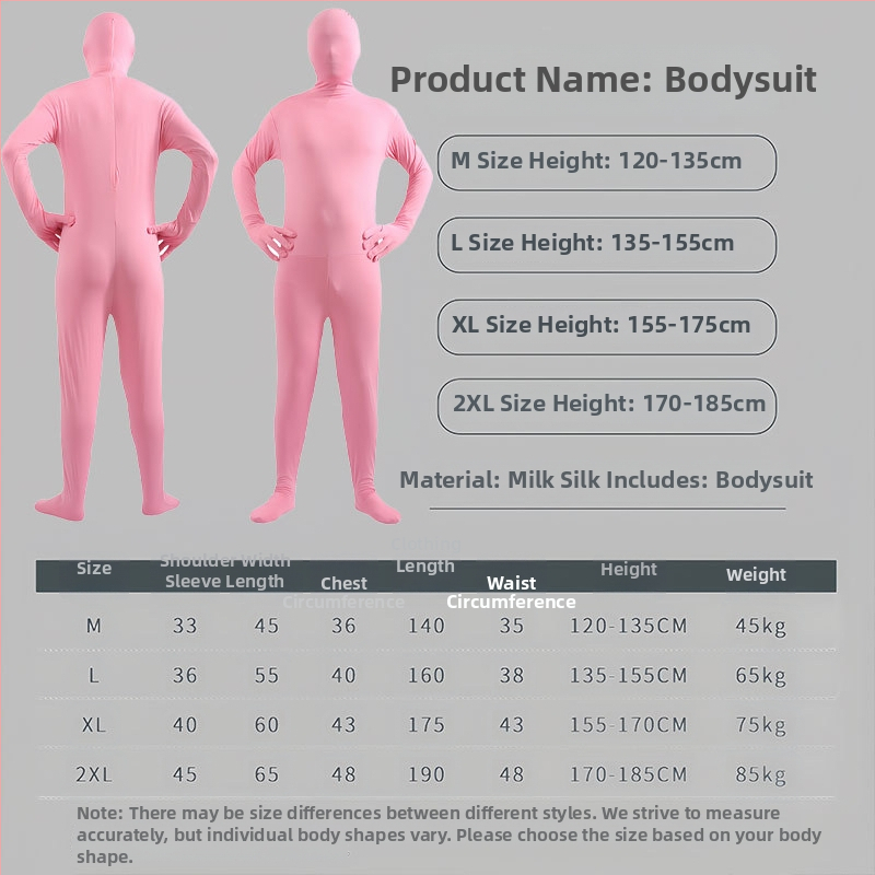 Unisex Halloween cosplay bodi – tkanina mliječne svile, smjesa Spandex-Poliester, jedinstveni komad, bez ovratnika, kazališni kostim