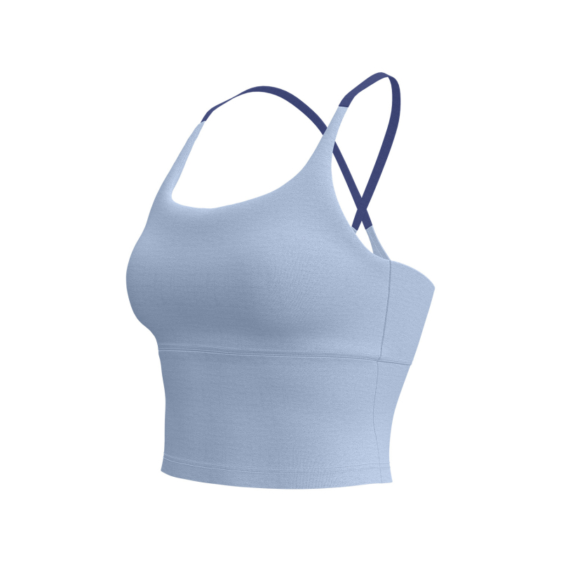 Ženski sportski top s križnim leđnim trakama, s umetkom za grudi, brzo sušeći poliester