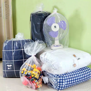 Geantă din plastic PE cu gură plată pentru depozitarea hainelor și păturilor; groasă, capacitate mare, protecție împotriva prafului și apei; material: 100% nou; proces: blown film; potrivită pentru depozitare, împachetare și mutare.