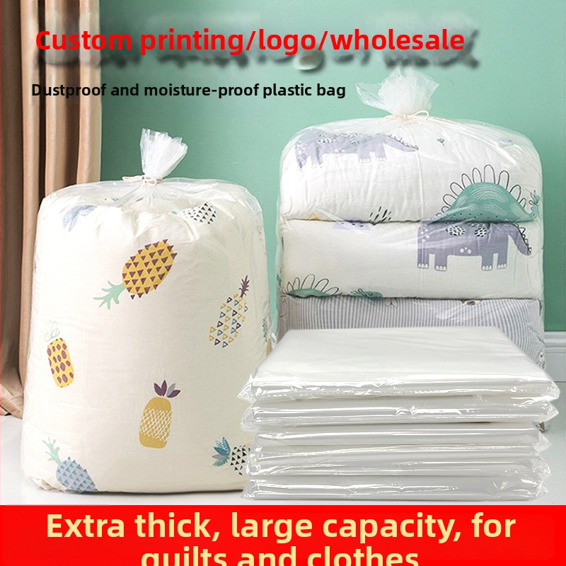 PE plastová taška s plochým otvorom na uskladnenie odevov a prikrývok; zosilnená, s veľkou kapacitou, prachotesná a vodotesná; materiál: plast; proces: blown film; použitie: skladovanie, balenie, sťahovanie a vystlanie kartónov
