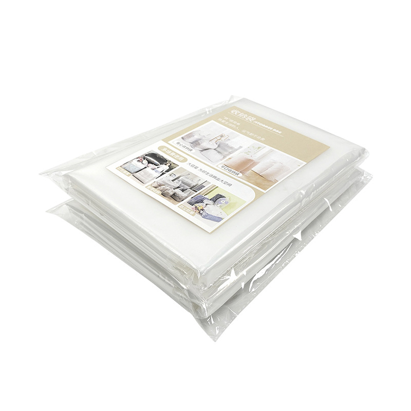 Geantă din plastic PE cu gură plată pentru depozitarea hainelor și păturilor; groasă, capacitate mare, protecție împotriva prafului și apei; material: 100% nou; proces: blown film; potrivită pentru depozitare, împachetare și mutare.