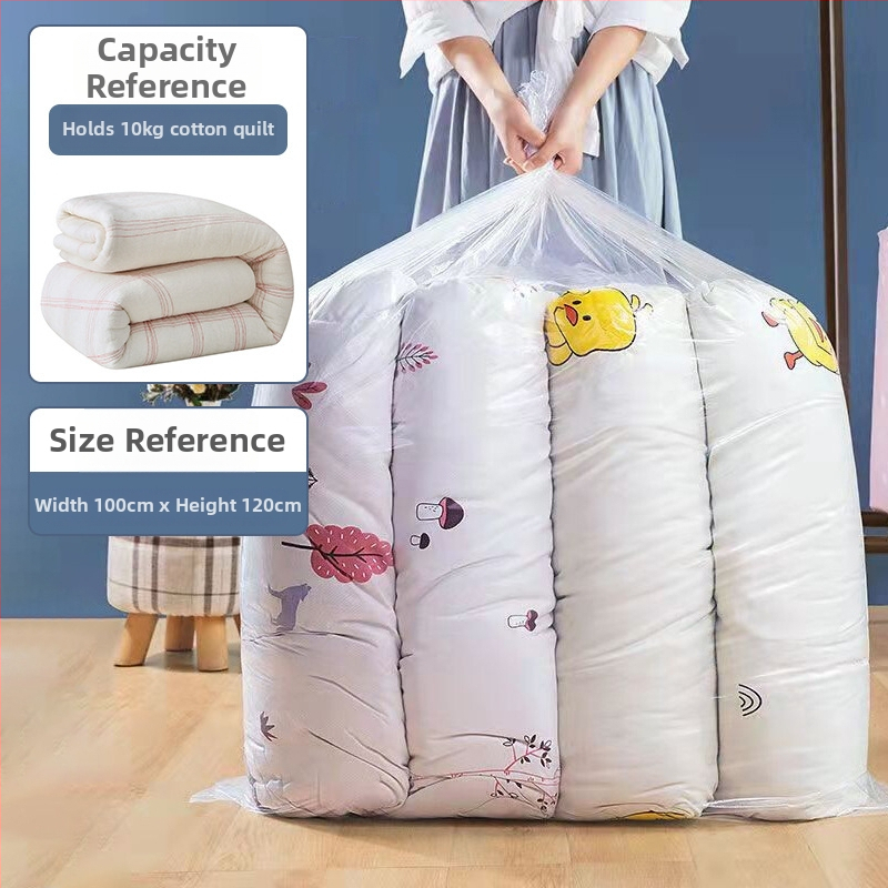 PE plastová taška s plochým otvorom na uskladnenie odevov a prikrývok; zosilnená, s veľkou kapacitou, prachotesná a vodotesná; materiál: plast; proces: blown film; použitie: skladovanie, balenie, sťahovanie a vystlanie kartónov