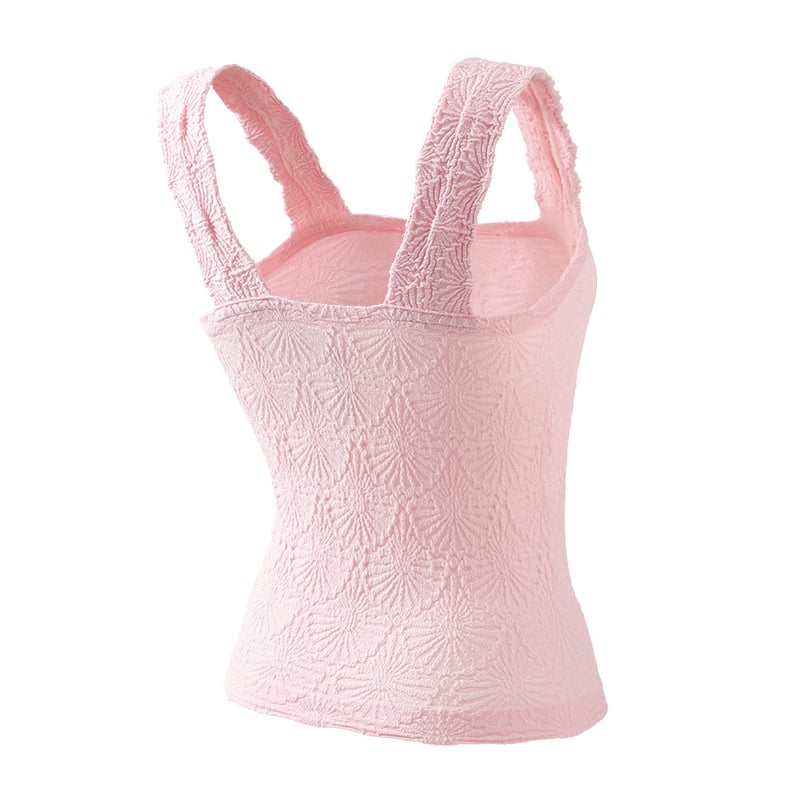 Yoga top s naramenicama, jacquard uzorak, četvrtasti izrez, bez rukava, fitness top za jogu, najlon tkanina, sadržaj 90%, brzo suši, prozračan, duljina 43–49 cm