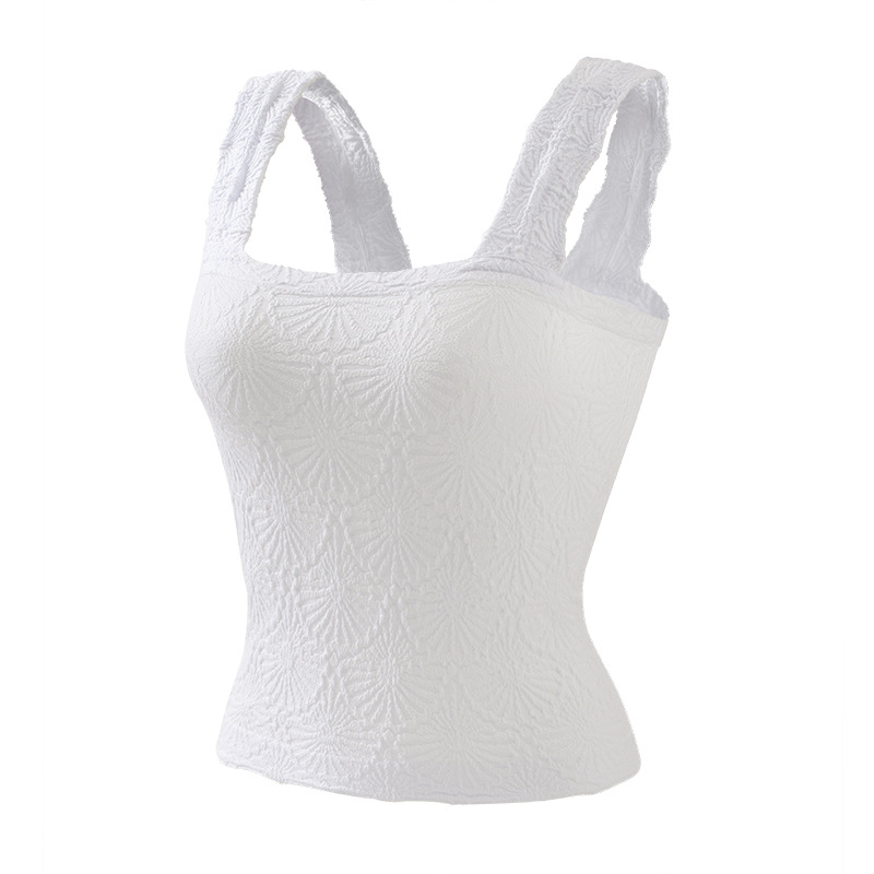 Yoga top s naramenicama, jacquard uzorak, četvrtasti izrez, bez rukava, fitness top za jogu, najlon tkanina, sadržaj 90%, brzo suši, prozračan, duljina 43–49 cm
