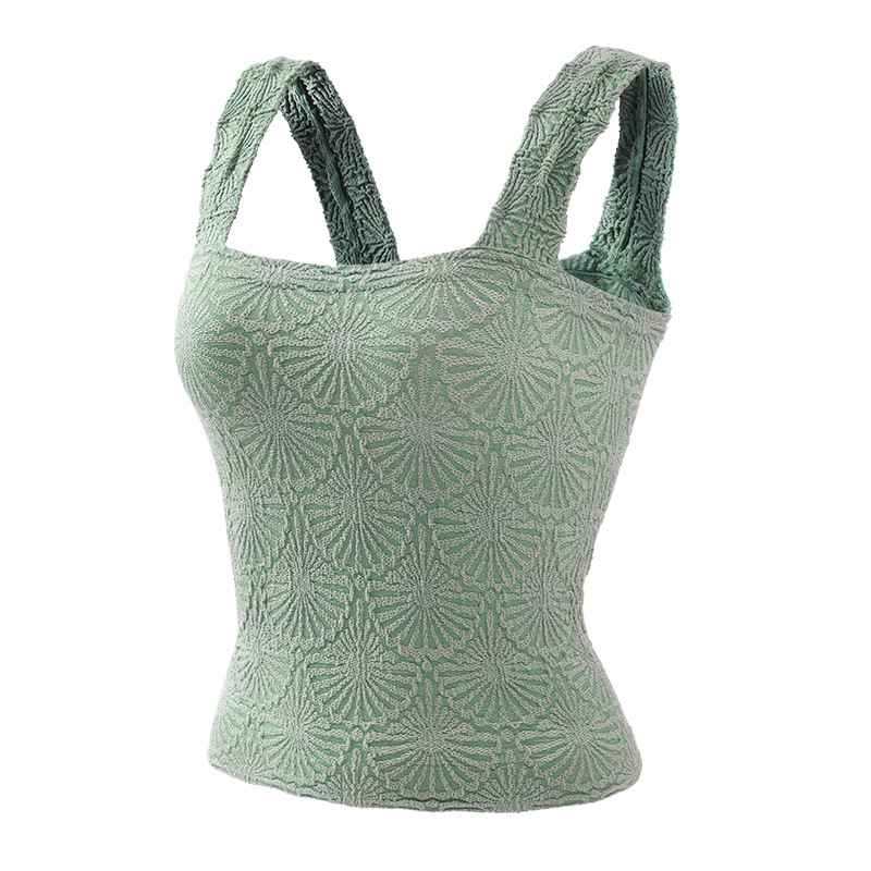 Yoga top s naramenicama, jacquard uzorak, četvrtasti izrez, bez rukava, fitness top za jogu, najlon tkanina, sadržaj 90%, brzo suši, prozračan, duljina 43–49 cm