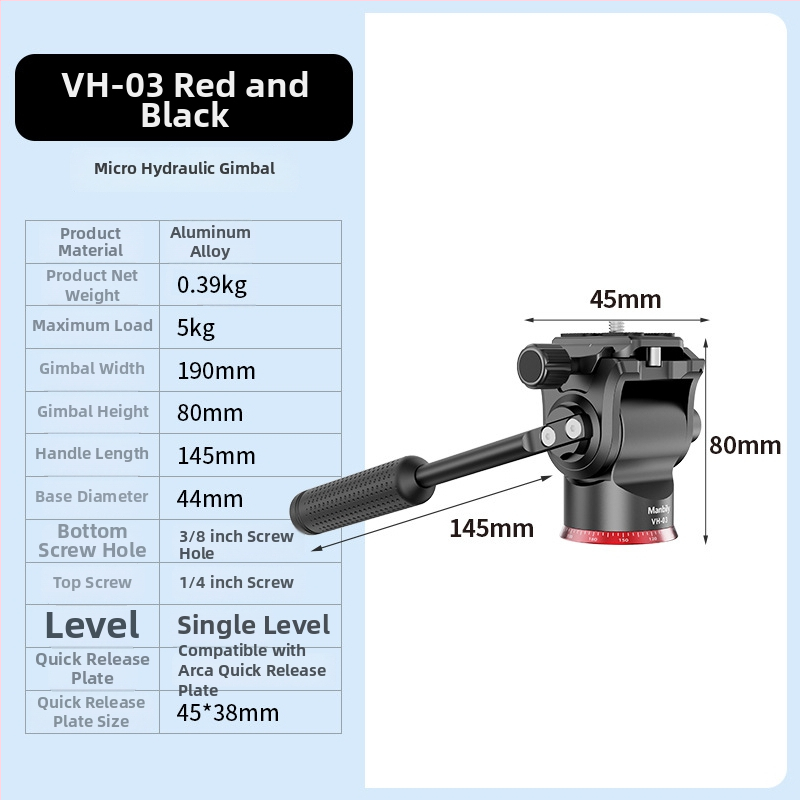 Hydra gimbal stabilizator za GoPro Max, aluminijska legura, 360° vertikalno i horizontalno okretanje, ARCA-Swiss brzi oslobađajući mehanizam, kompatibilan s 1/4 i 3/8 vijcima, model VH30