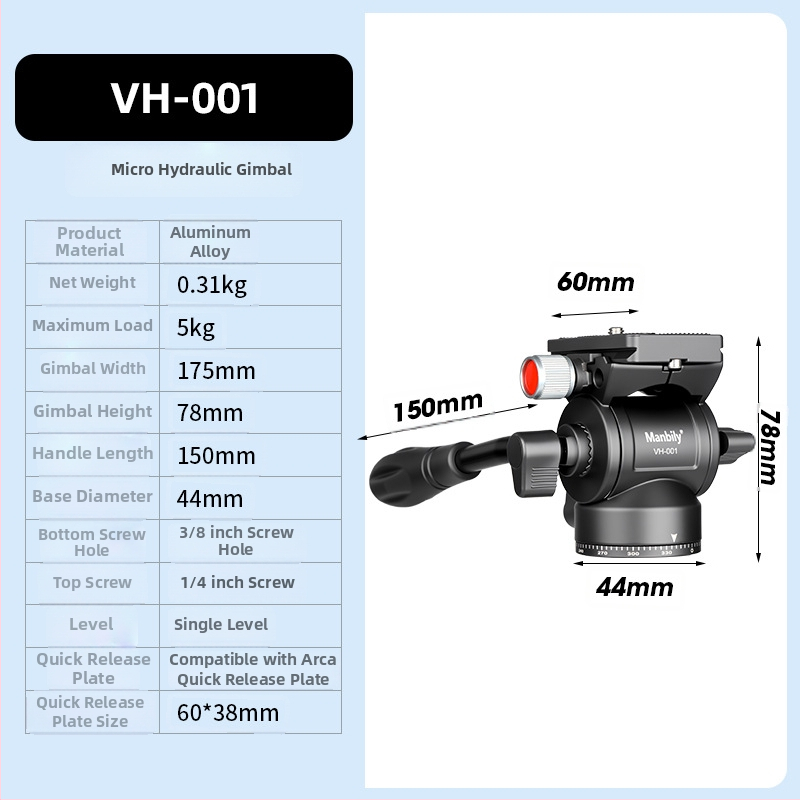 Hydra gimbal stabilizator za GoPro Max, aluminijska legura, 360° vertikalno i horizontalno okretanje, ARCA-Swiss brzi oslobađajući mehanizam, kompatibilan s 1/4 i 3/8 vijcima, model VH30