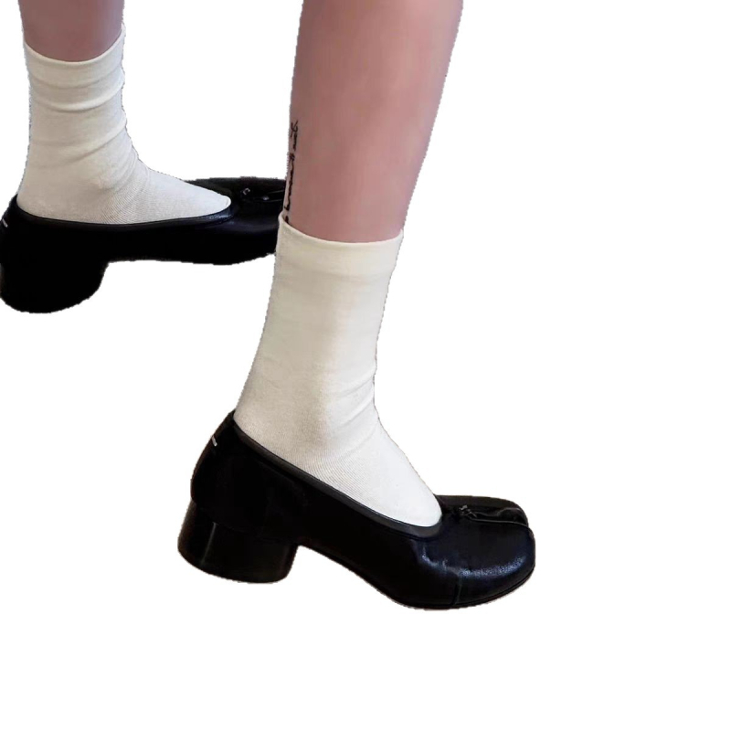 Дамски слип-он Мери Джейн обувки със разделен пръст и дебел нисък ток, от овча кожа, стелка от овча кожа, гумена подметка