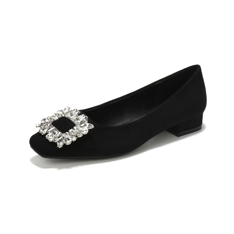 Ženske slip-on cipele od suedea, kvadratni nos, srednje visoka peta 3–5 cm, gumena potplat