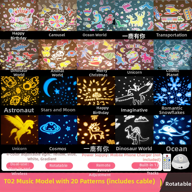 Fantasni astronavt projektor za djecu, noćna svjetiljka sa glazbom, Bluetooth, daljinski upravljač, USB ili ugrađena baterija, bez pametnog upravljanja