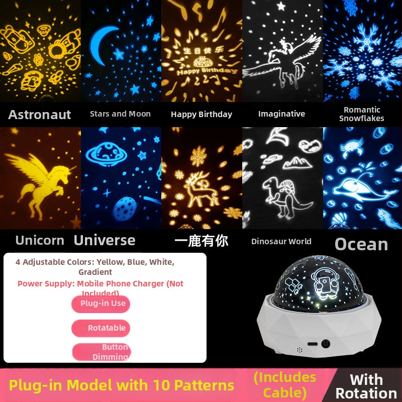 Fantasni astronavt projektor za djecu, noćna svjetiljka sa glazbom, Bluetooth, daljinski upravljač, USB ili ugrađena baterija, bez pametnog upravljanja