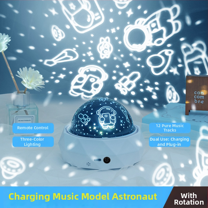 Fantasni astronavt projektor za djecu, noćna svjetiljka sa glazbom, Bluetooth, daljinski upravljač, USB ili ugrađena baterija, bez pametnog upravljanja