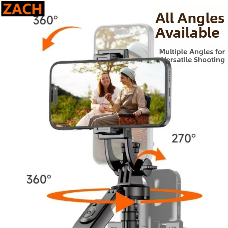 ZACH Подова стойка за телефон с Bluetooth, поп-изтеглящ се селфи стика и стабилизатор за снимане и лайв, осветление, универсална съвместимост