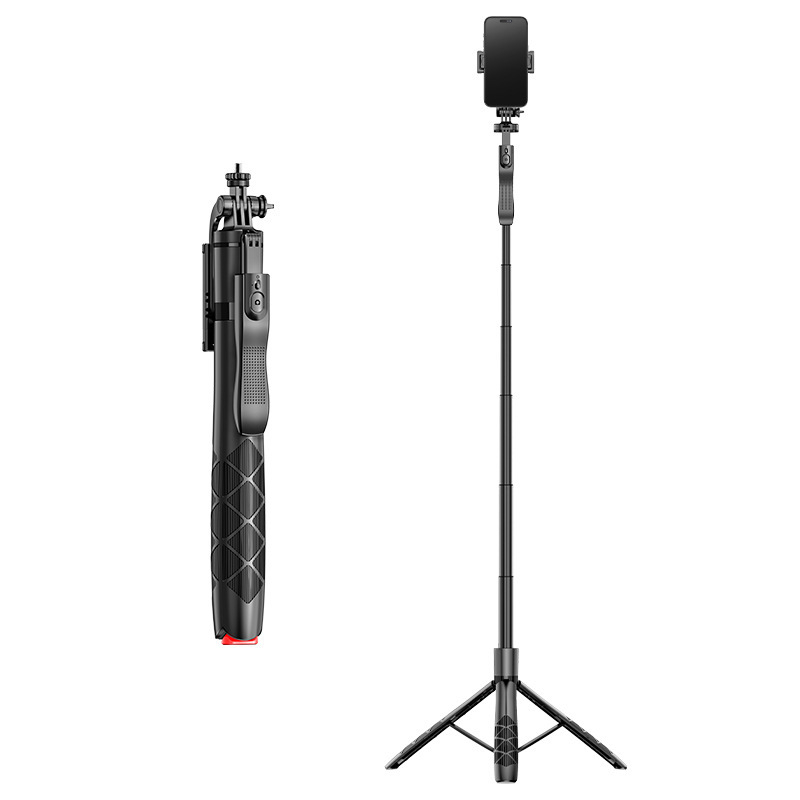 ZACH Подова стойка за телефон с Bluetooth, поп-изтеглящ се селфи стика и стабилизатор за снимане и лайв, осветление, универсална съвместимост