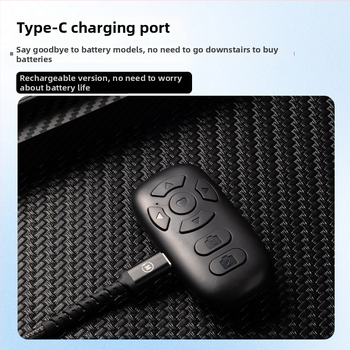 8-tlačkové Bluetooth diaľkové ovládanie (nabíjacia verzia) pre telefón – ovládanie selfie, prechod strán, krátke videá, USB-C nabíjanie, 55 mAh batéria, dosah 10 m, Android/iOS kompatibilný