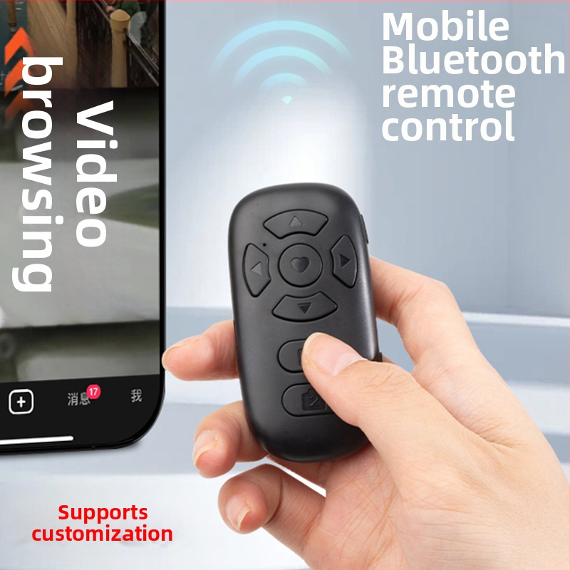 8-tlačkové Bluetooth diaľkové ovládanie (nabíjacia verzia) pre telefón – ovládanie selfie, prechod strán, krátke videá, USB-C nabíjanie, 55 mAh batéria, dosah 10 m, Android/iOS kompatibilný