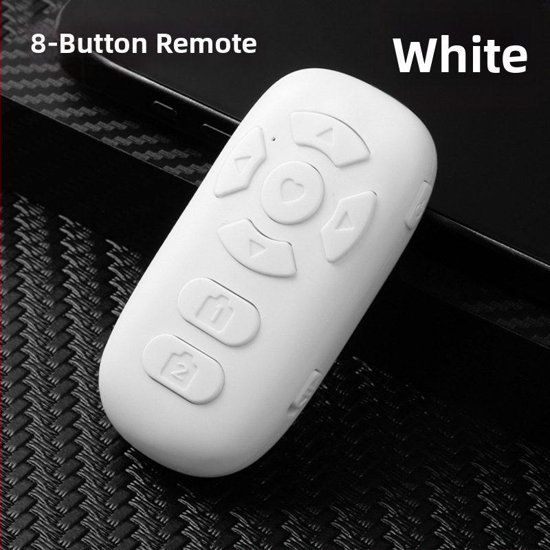 8-tlačkové Bluetooth diaľkové ovládanie (nabíjacia verzia) pre telefón – ovládanie selfie, prechod strán, krátke videá, USB-C nabíjanie, 55 mAh batéria, dosah 10 m, Android/iOS kompatibilný