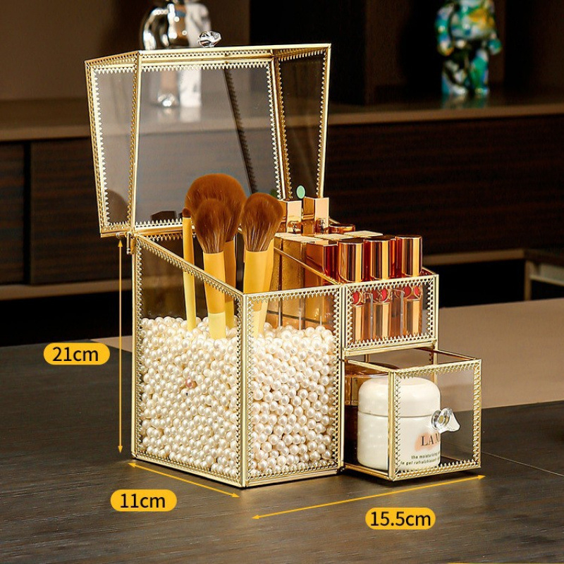 Üvegből készült kozmetikai doboz készlet, flip fedéllel, japán stílus, kapacitás 18