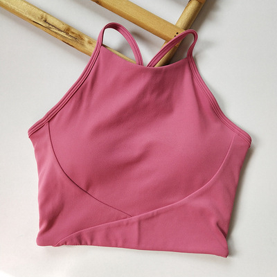 Sportski grudnjak s umetkom za prsa i Y-oblika haltera, brzo se suši i ublažava udarce; košarica 3/4, srednje oblikovane košarice; glavni materijal najlon 80%, podstava spandex 20%; vest stil za jogu, trčanje i fitness