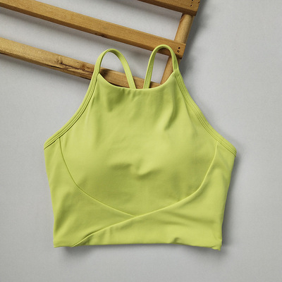 Sportski grudnjak s umetkom za prsa i Y-oblika haltera, brzo se suši i ublažava udarce; košarica 3/4, srednje oblikovane košarice; glavni materijal najlon 80%, podstava spandex 20%; vest stil za jogu, trčanje i fitness