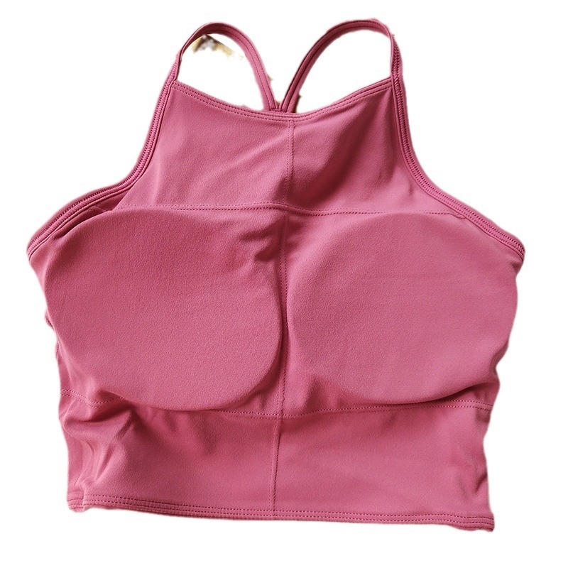Sportski grudnjak s umetkom za prsa i Y-oblika haltera, brzo se suši i ublažava udarce; košarica 3/4, srednje oblikovane košarice; glavni materijal najlon 80%, podstava spandex 20%; vest stil za jogu, trčanje i fitness