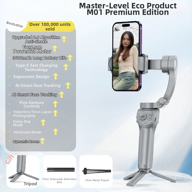 Ručni stabilizator za pametni telefon s tri osi, praćenje lica, Bluetooth, daljinski upravljač, model M01