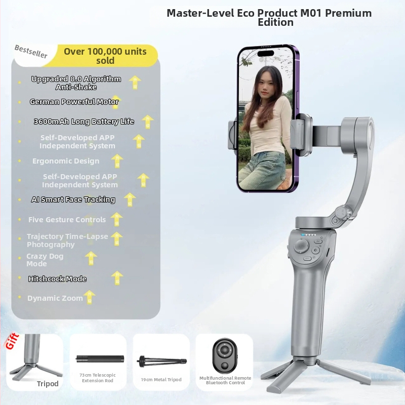 Ručni stabilizator za pametni telefon s tri osi, praćenje lica, Bluetooth, daljinski upravljač, model M01