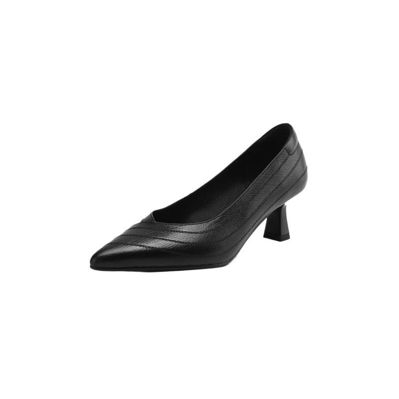 Ženske slip-on cipele s oštrim nosom, gornji dio od ovčje kože s teksturiranim detaljima, srednje visoka petna 3-5 cm, TPR potplat