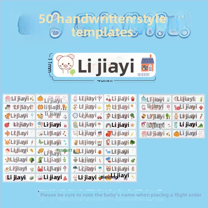 Naljepnice s imenima za vrtić i osnovnu školu, karikaturalan dizajn, prozirne samoljepljive vodootporne naljepnice s ručnim pisanjem, veličina 11x46 mm