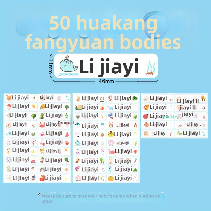 Naljepnice s imenima za vrtić i osnovnu školu, karikaturalan dizajn, prozirne samoljepljive vodootporne naljepnice s ručnim pisanjem, veličina 11x46 mm