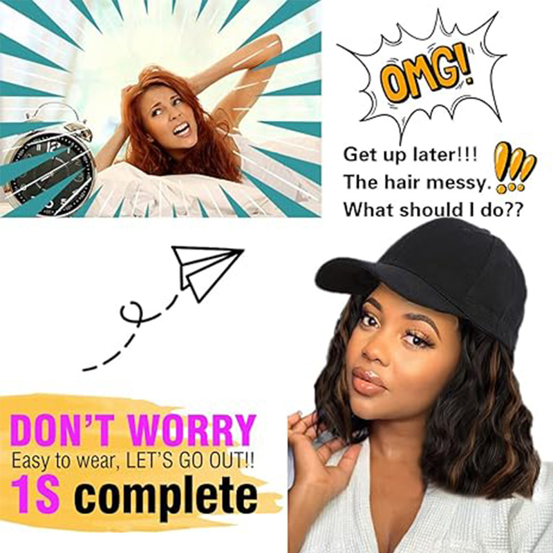 Σύντομη σγουρή περούκα με καπέλο-στυλ, τρίχες από υψηλής θερμοκρασίας σύρμα, φράντζες: ευθείες ή κεκλιμένες, στυλ Star Fashion, μηχανική επεξεργασία