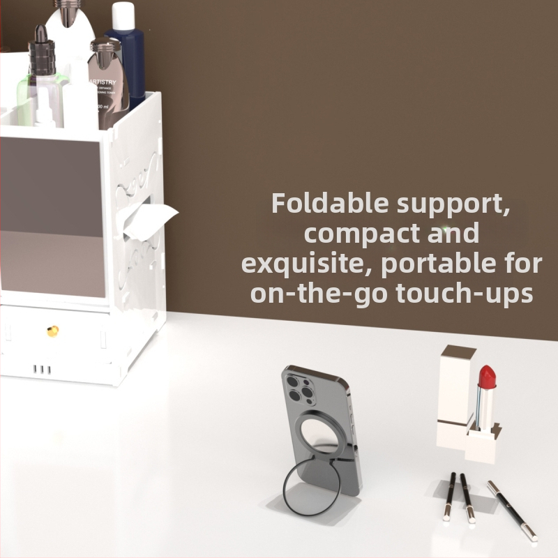 Τηλεφωνική βάση με μαγνητικό δακτύλιο, πτυσσόμενη και φορητή, καθρέφτης για selfies, κράμα αλουμινίου
