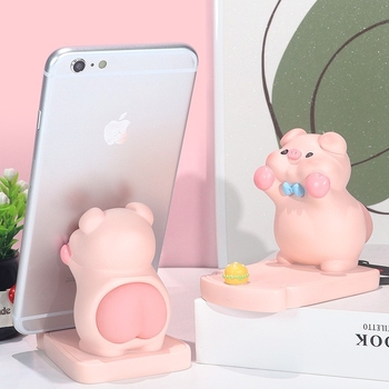 Свинче - стойка за телефон за бюро, карикатурна фигура от смола за офис декор, подарък за рожден ден на съученик