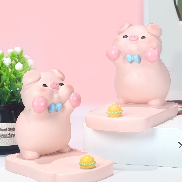 Свинче - стойка за телефон за бюро, карикатурна фигура от смола за офис декор, подарък за рожден ден на съученик